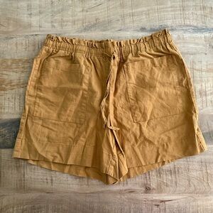 Calligraphie Linen Blend Tan Mustard Yellow Drawstring Pull On Shorts Size Small